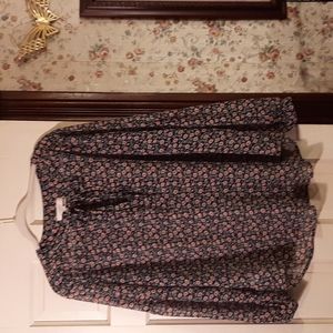 Beautiful Loft semi-sheer top. Navy with shades of pink and green.
